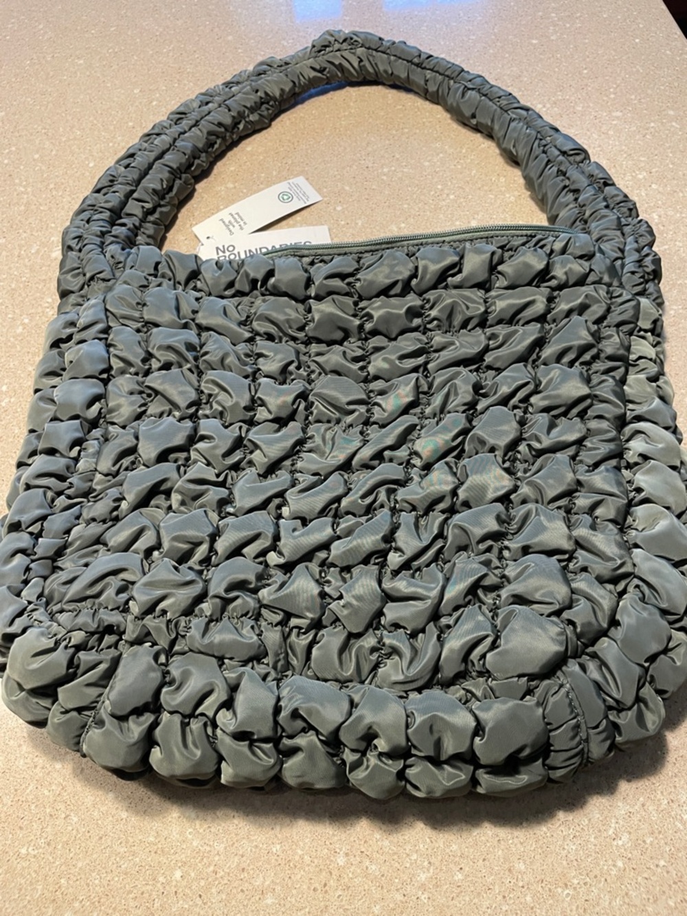 No Boundaries Quilted Ruched Shoulder Bag in Slate Green